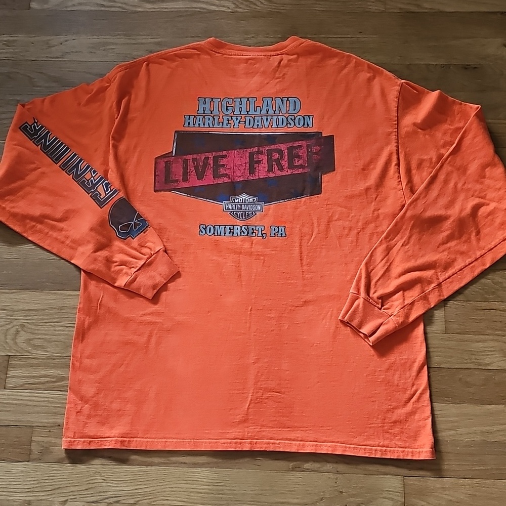Harley Davidson Long Sleeve Safety Orange Somerset PA HD T-Shirt Men's Size XL - Picture 2 of 13